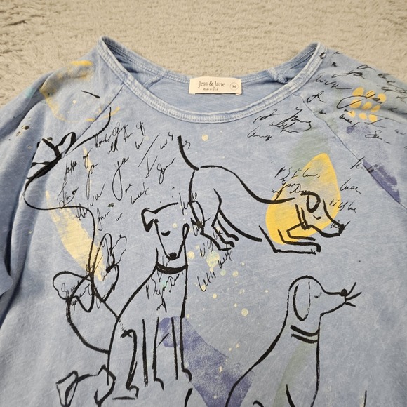 Jess & Jane Tunic Top Women M Dog Graphic Mineral Wash Artsy Lagenlook Whimsical - Picture 2 of 13